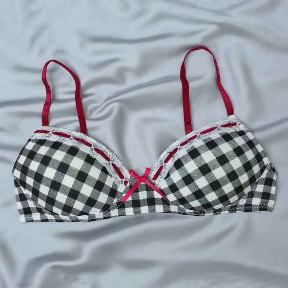 Checkered-Printed Teenage Bra with Adjustable Straps